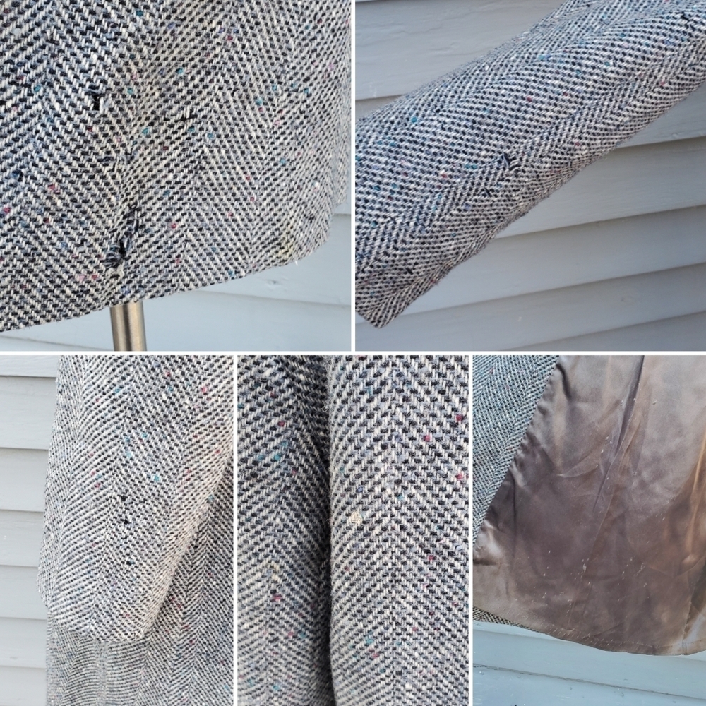 Vintage 80s Pendleton Blue Black Gray Barleycorn Tweed Wool Trench Coat 12‎ - Picture 6 of 8